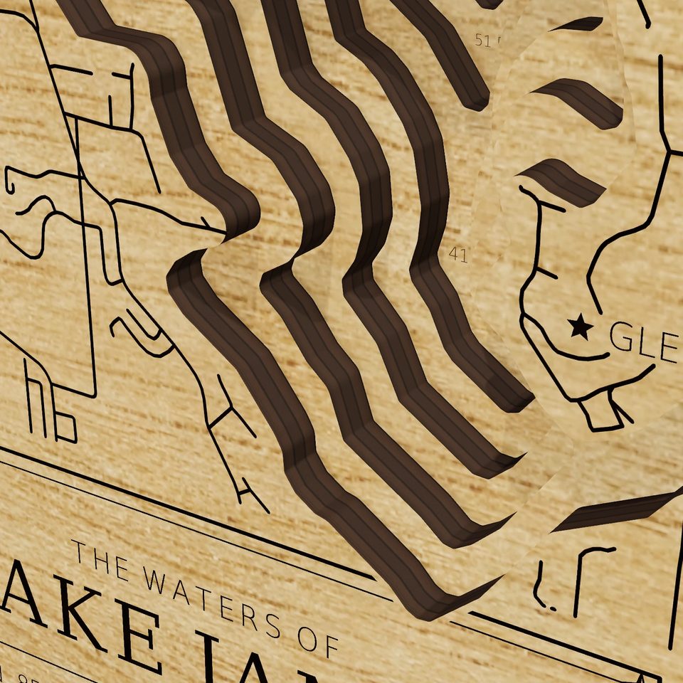 Lake James 3D wood map, detail view