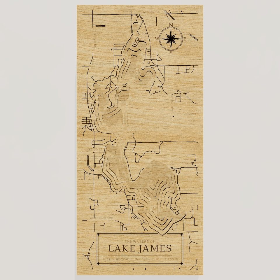 Lake James 3D wood map, front view