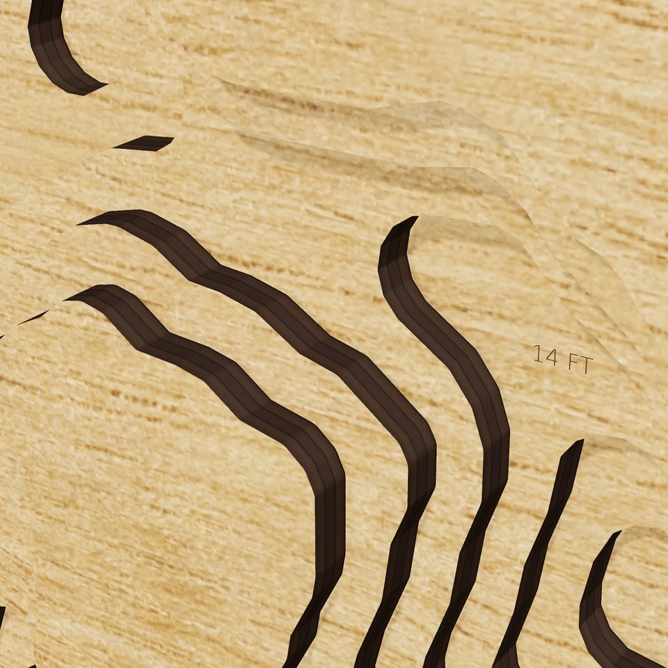 Lake Jean 3D wood map, detail view