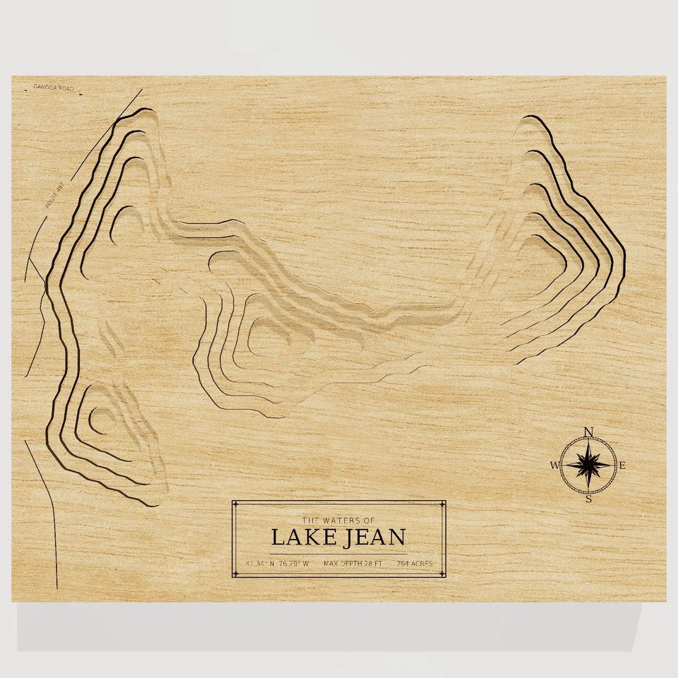 Lake Jean 3D wood map, front view