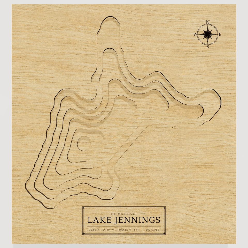 Lake Jennings 3D wood map, front view