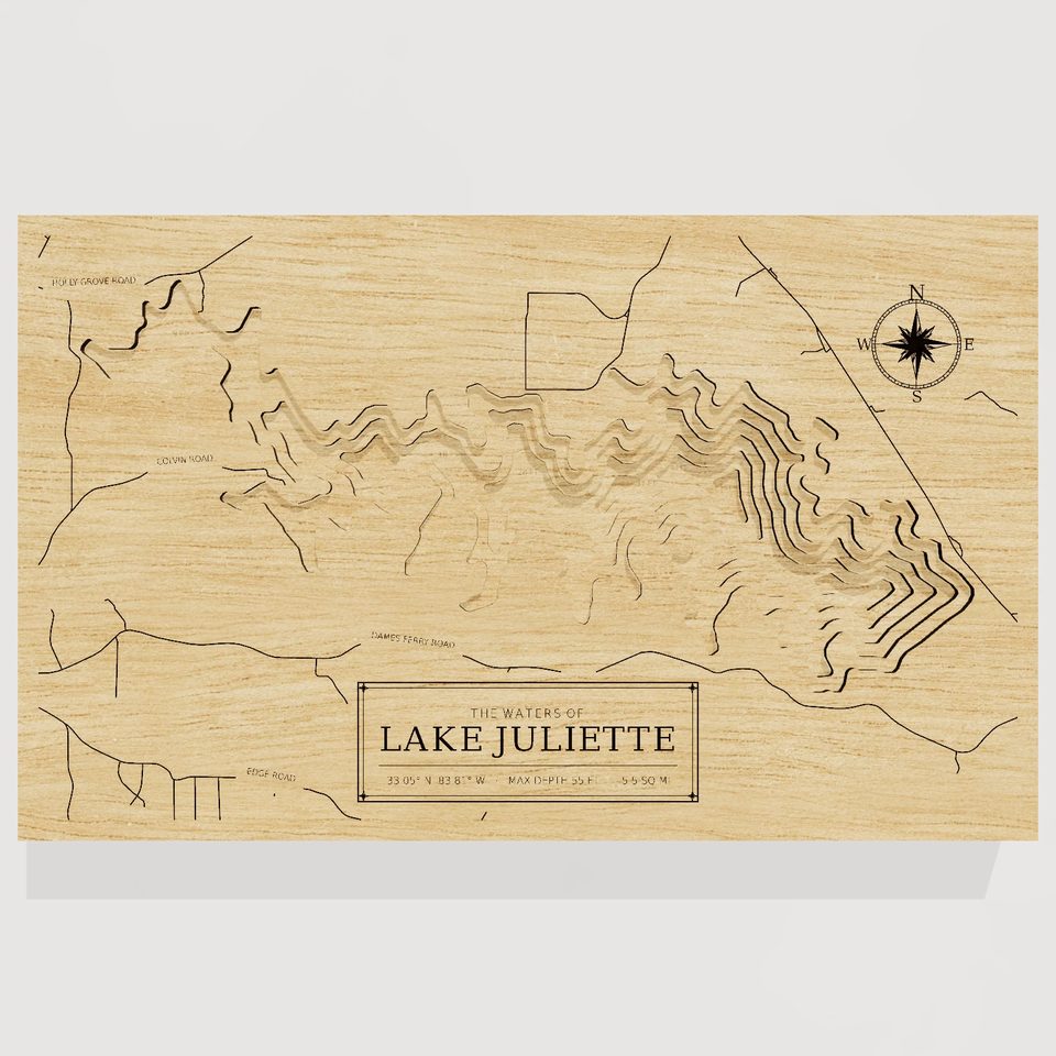 Lake Juliette 3D wood map, front view