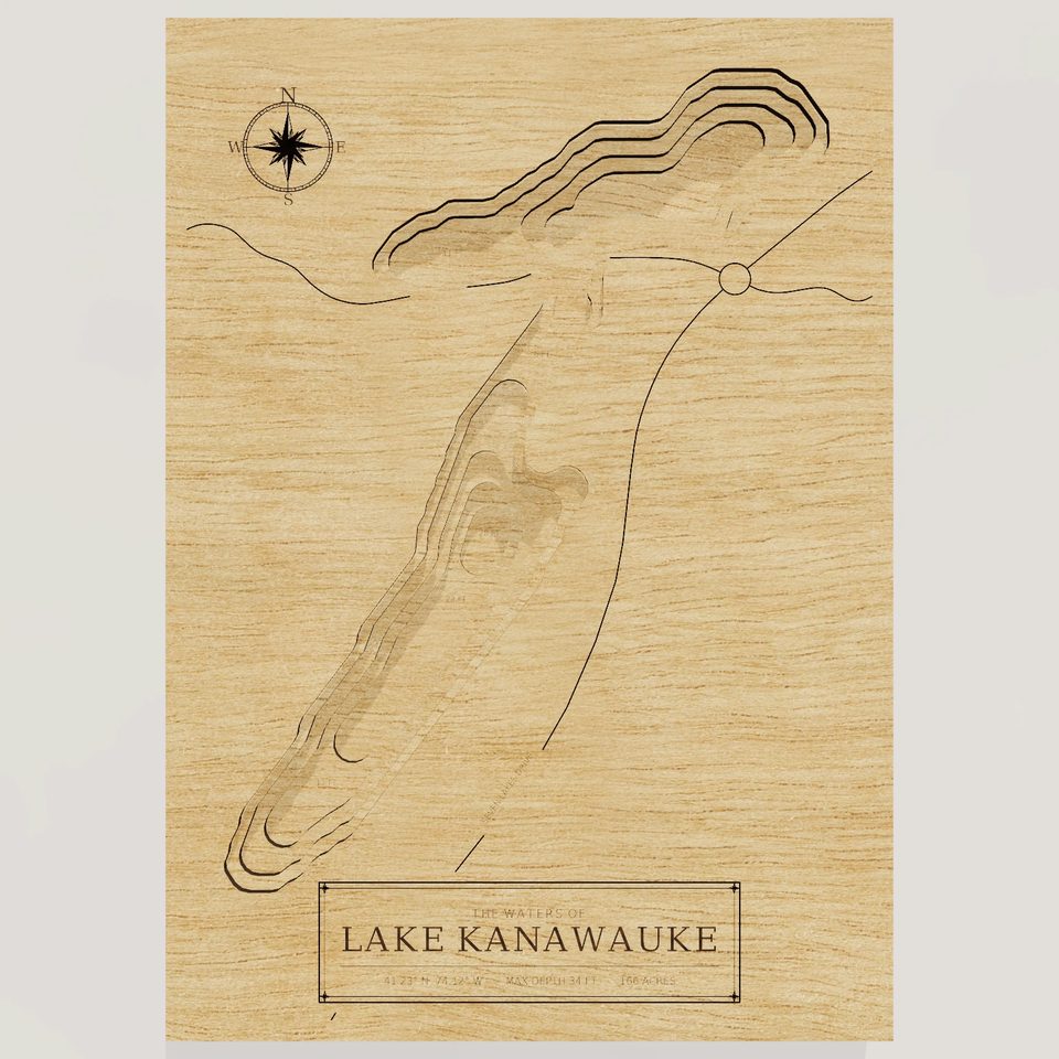 Lake Kanawauke 3D wood map, front view