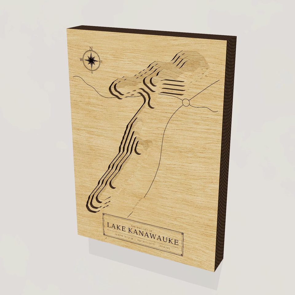 Lake Kanawauke 3D wood map, hero view