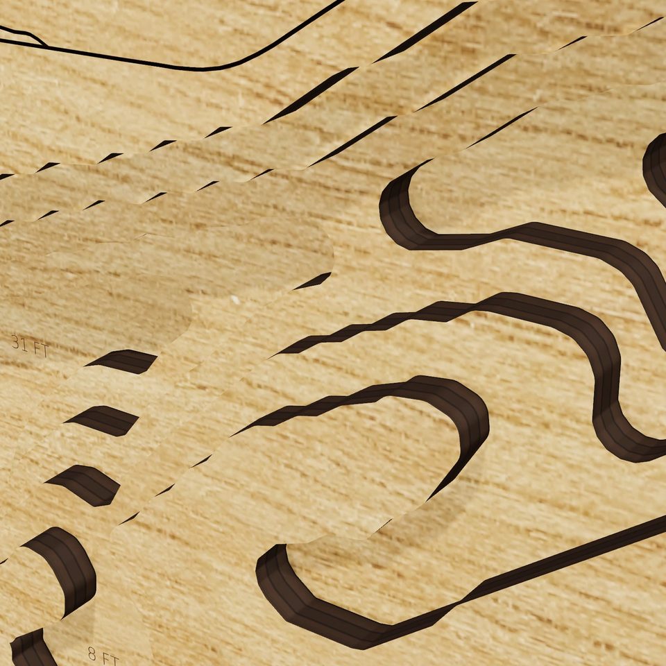 Lake Kapowsin 3D wood map, detail view