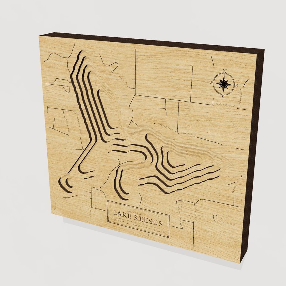 Lake Keesus 3D wood map, hero view