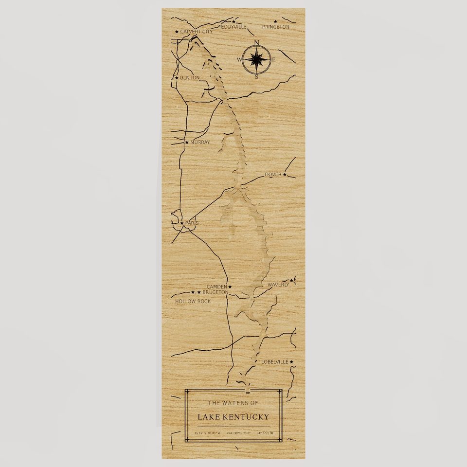 Lake Kentucky 3D wood map, front view
