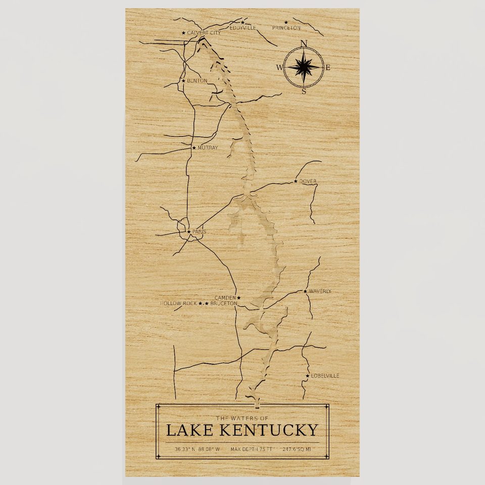 Lake Kentucky 3D wood map, front view