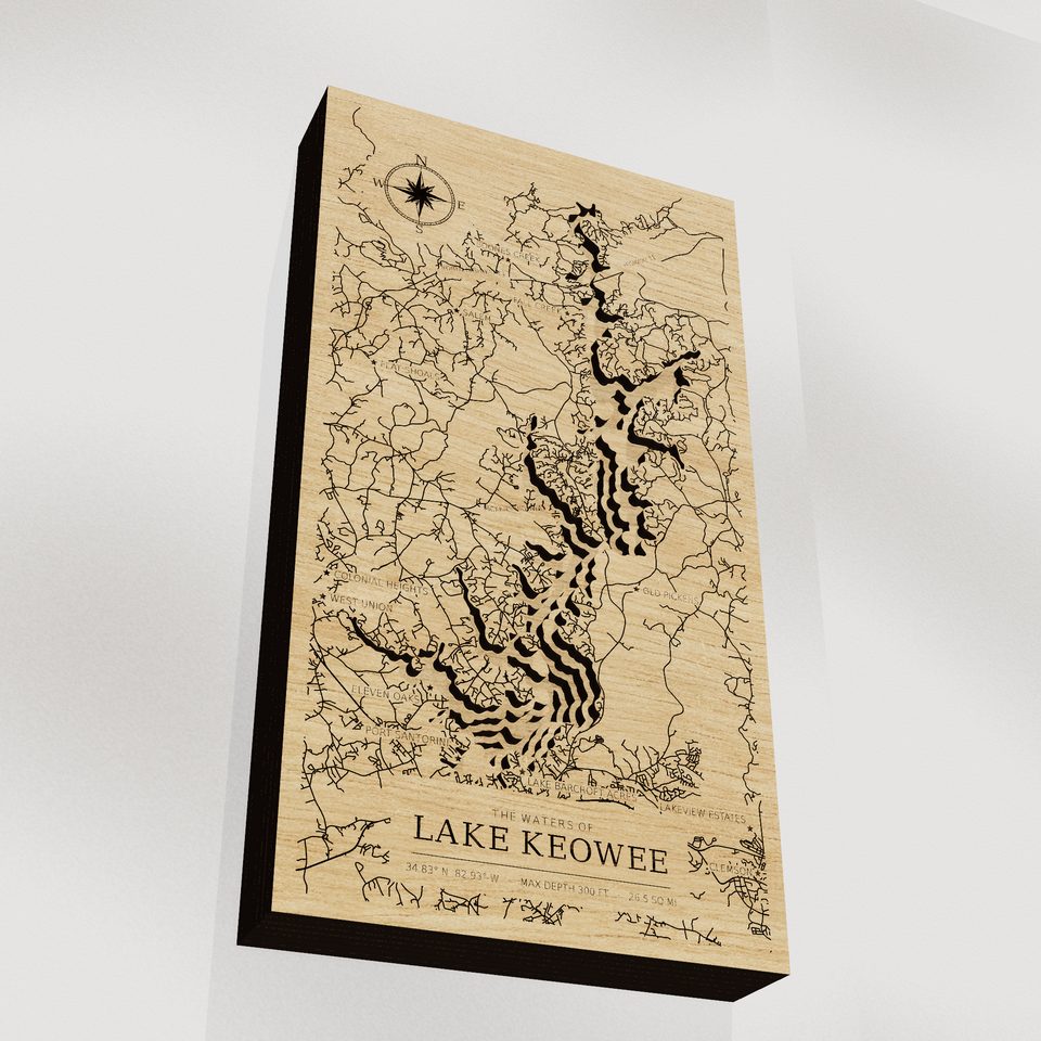 Lake Keowee 3D wood map, angle low view