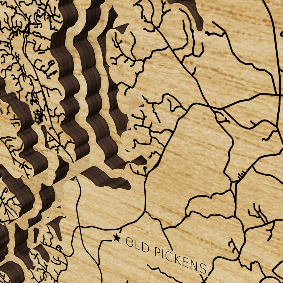 Lake Keowee 3D wood map, detail view