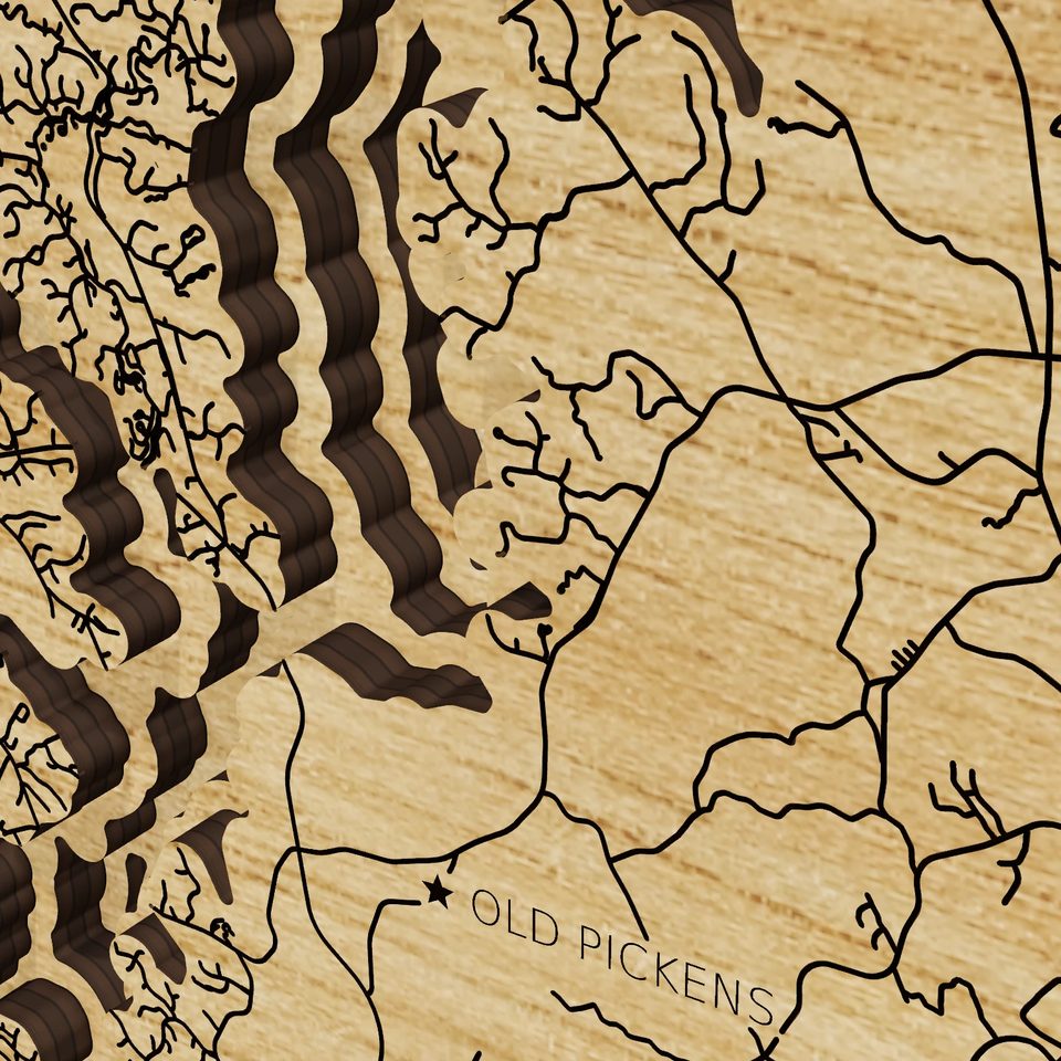 Lake Keowee 3D wood map, detail view
