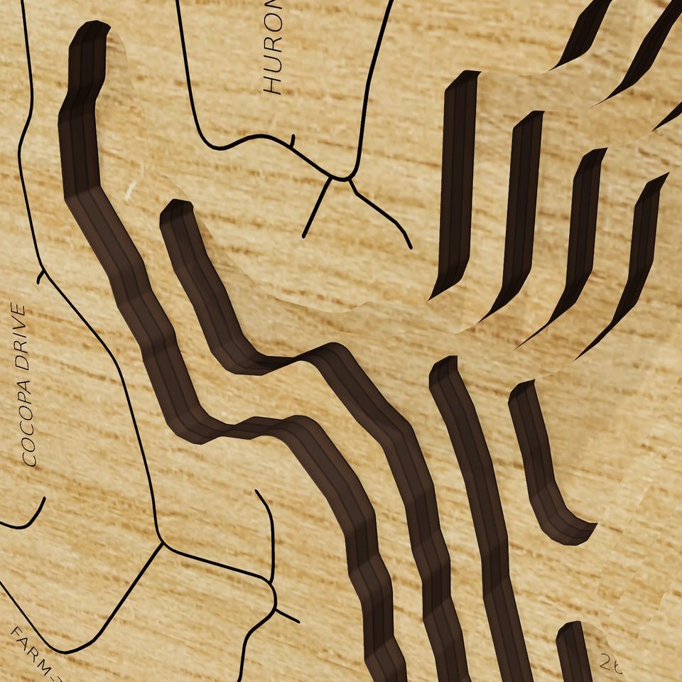 Lake Kiowa 3D wood map, detail view