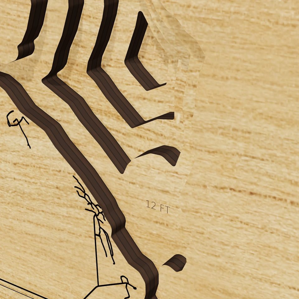 Lake Kissimmee 3D wood map, detail view