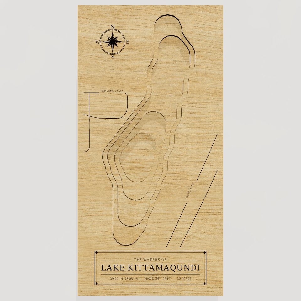 Lake Kittamaqundi 3D wood map, front view