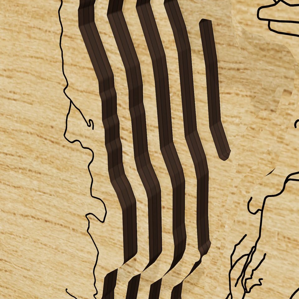 Lake Kokanee 3D wood map, detail view