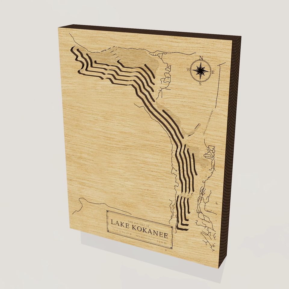 Lake Kokanee 3D wood map, hero view