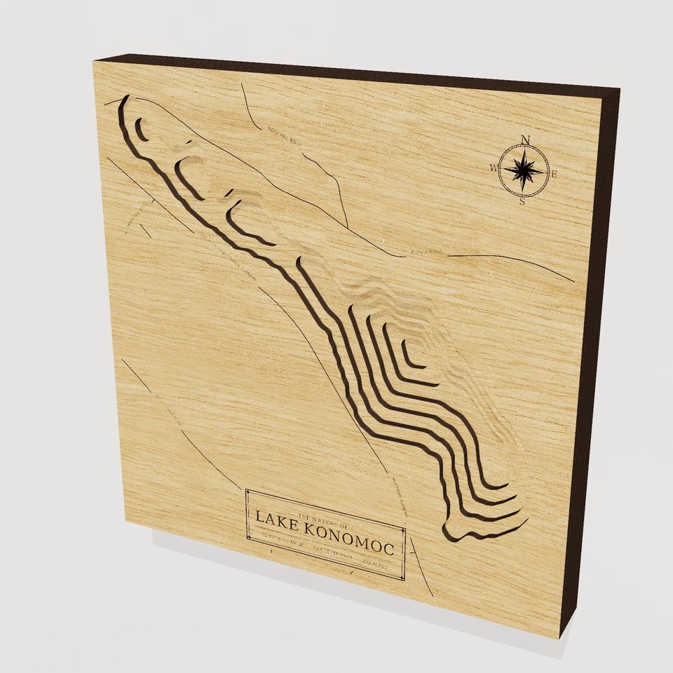 Lake Konomoc 3D wood map, hero view