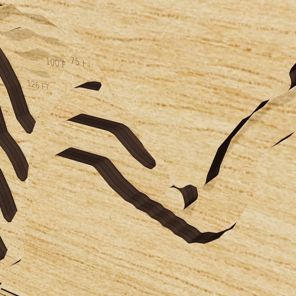 Lake Koronis 3D wood map, detail view