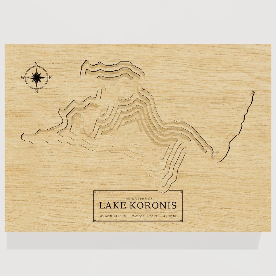Lake Koronis 3D wood map, front view