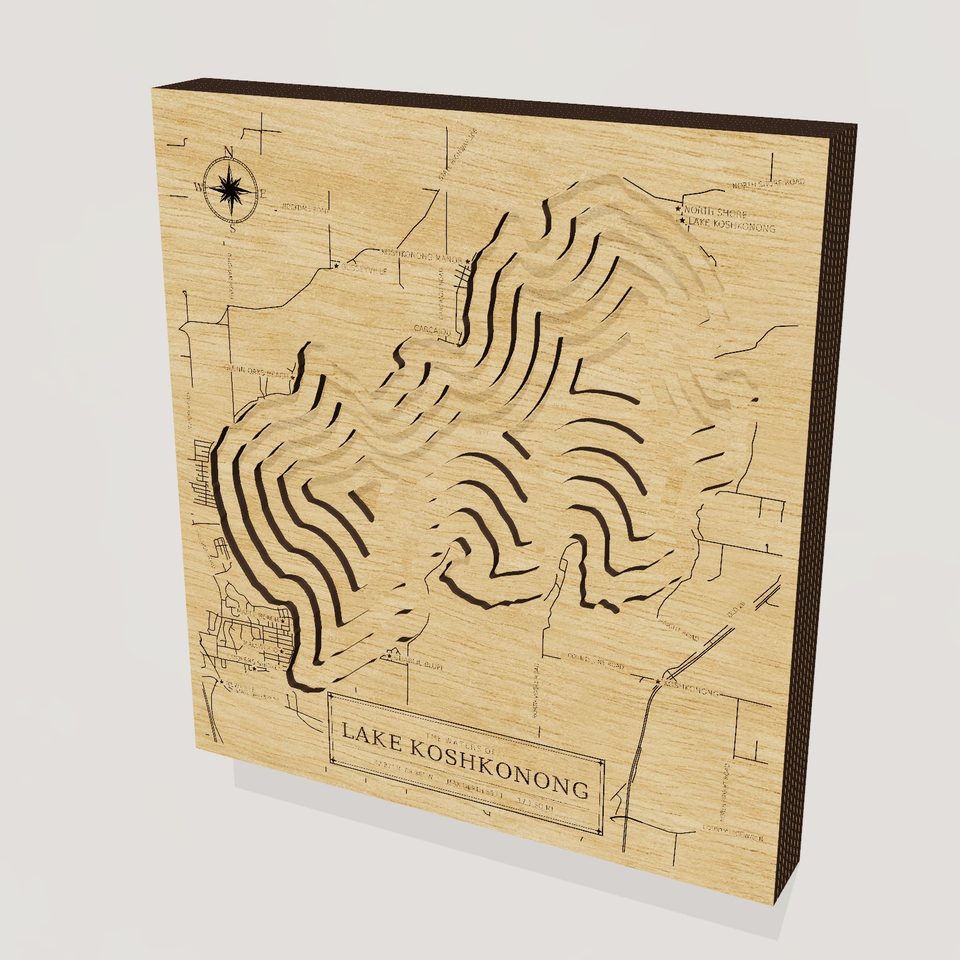 Lake Koshkonong 3D wood map, hero view