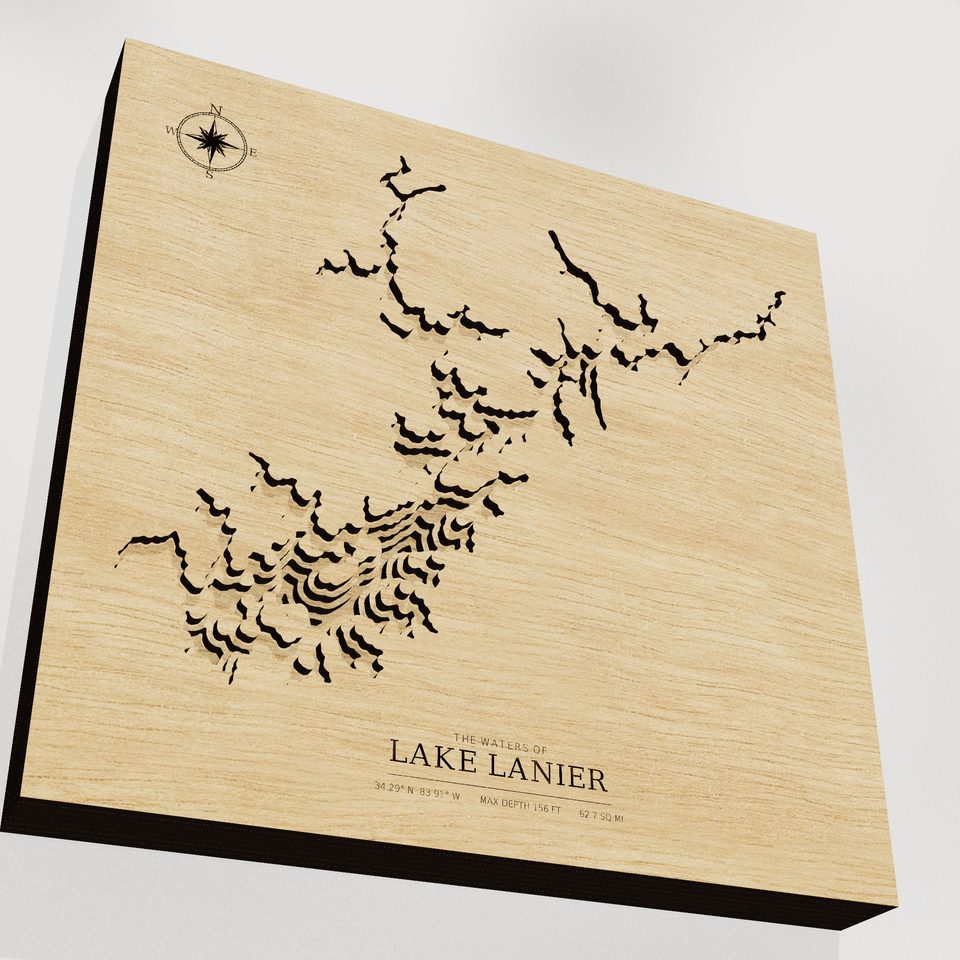 Lake Lanier 3D wood map, angle low view