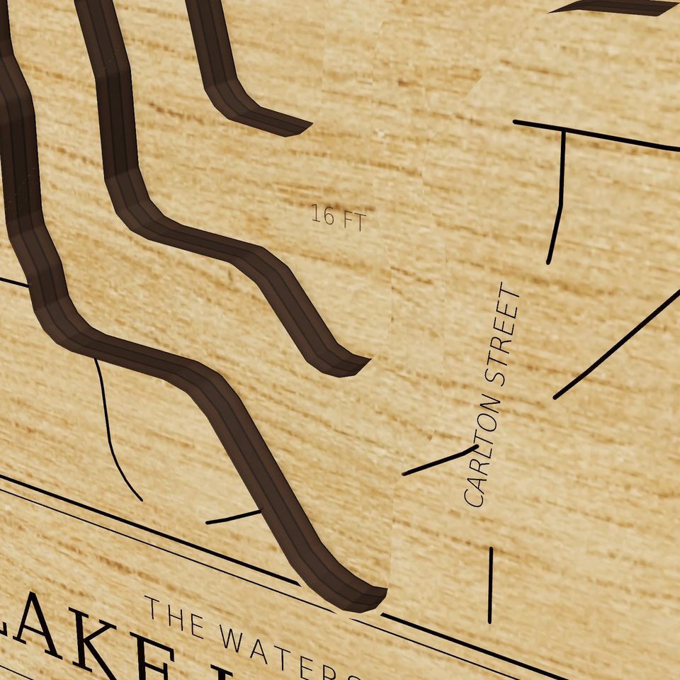 Lake Lansing 3D wood map, detail view