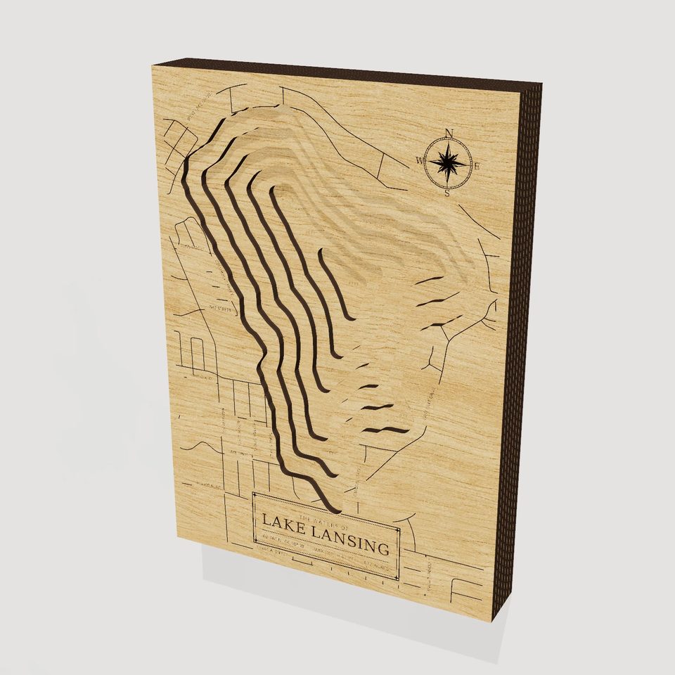 Lake Lansing 3D wood map, hero view