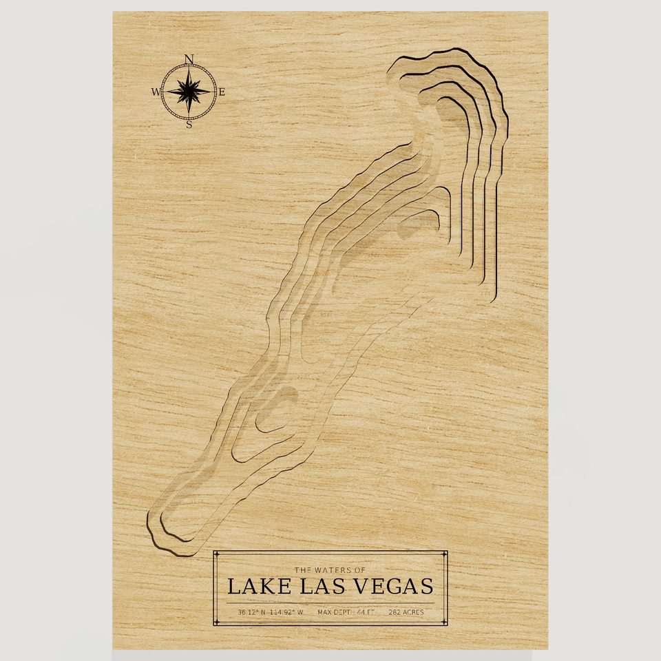 Lake Las Vegas 3D wood map, front view