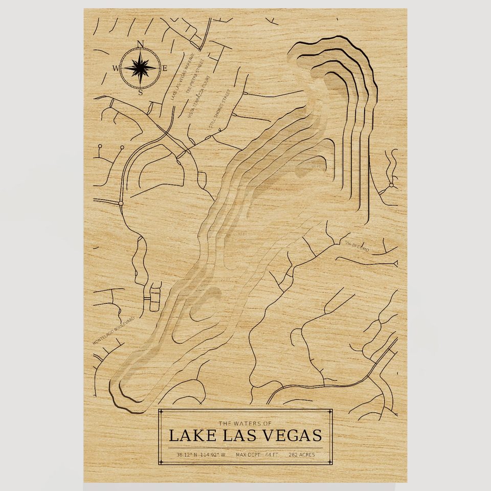 Lake Las Vegas 3D wood map, front view