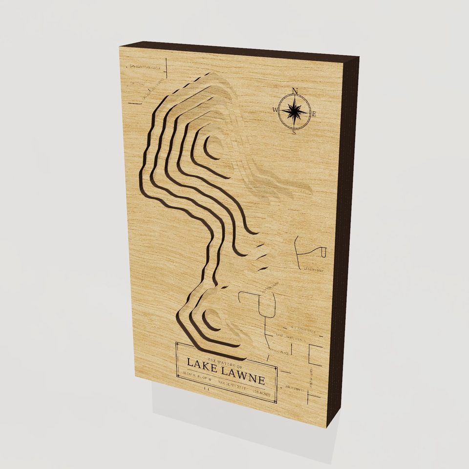 Lake Lawne 3D wood map, hero view