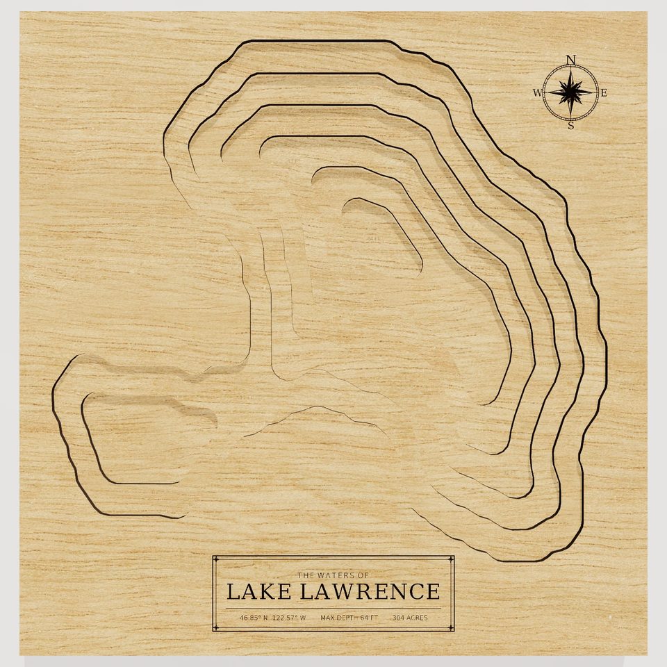 Lake Lawrence 3D wood map, front view