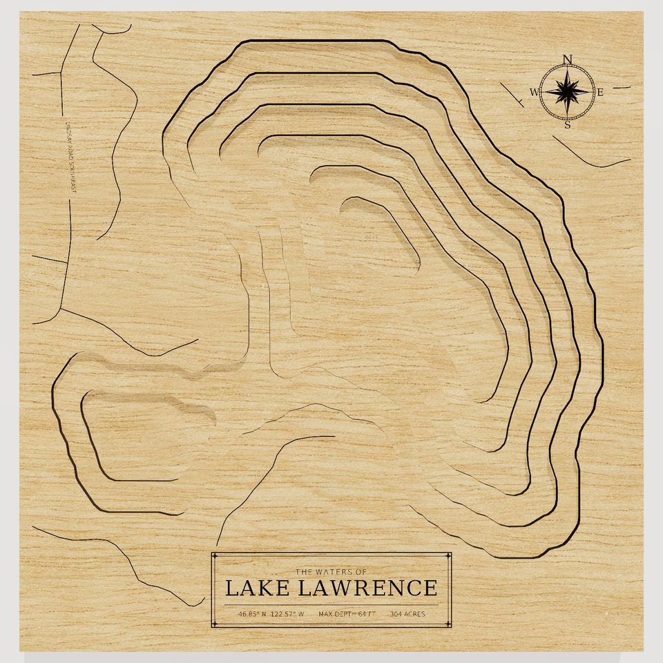 Lake Lawrence 3D wood map, front view
