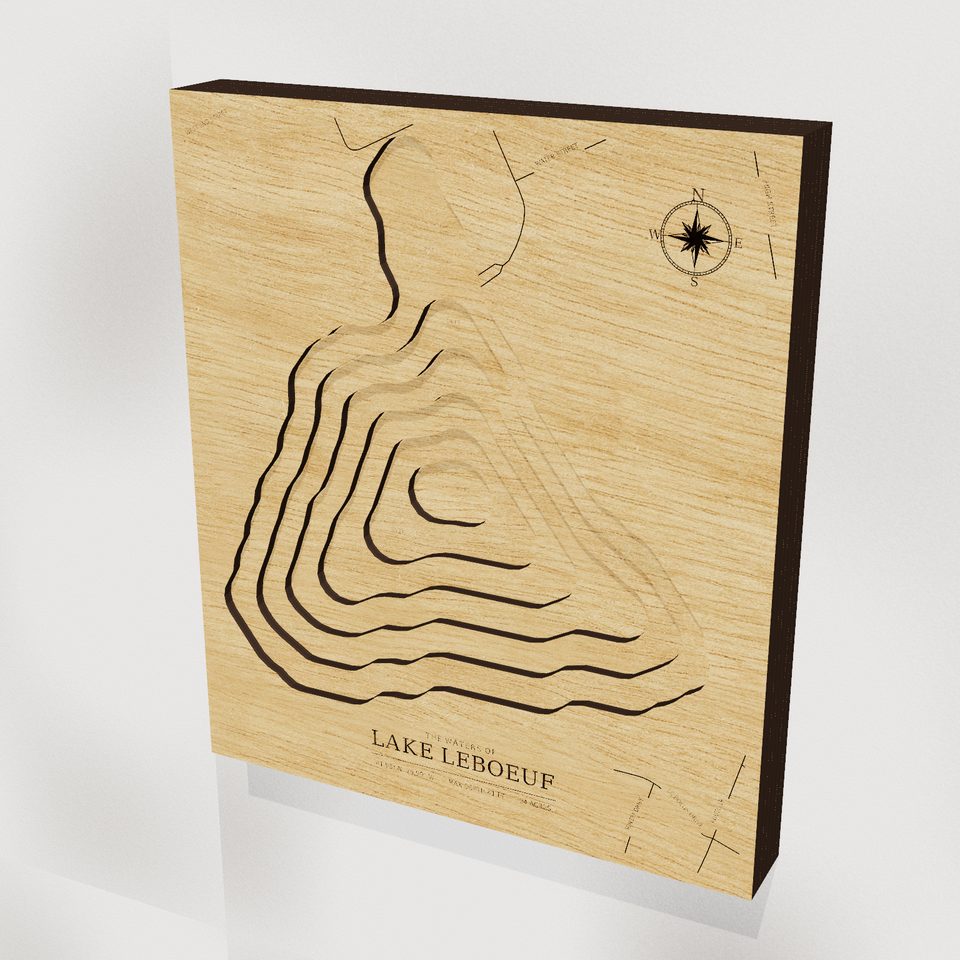 Lake LeBoeuf 3D wood map, hero view