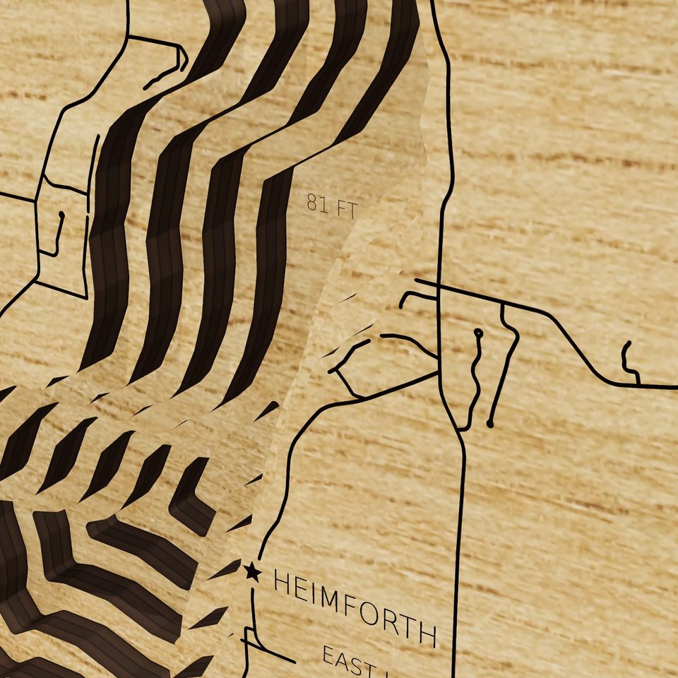 Lake Leelanau 3D wood map, detail view