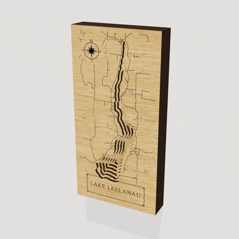 Lake Leelanau 3D wood map, hero view