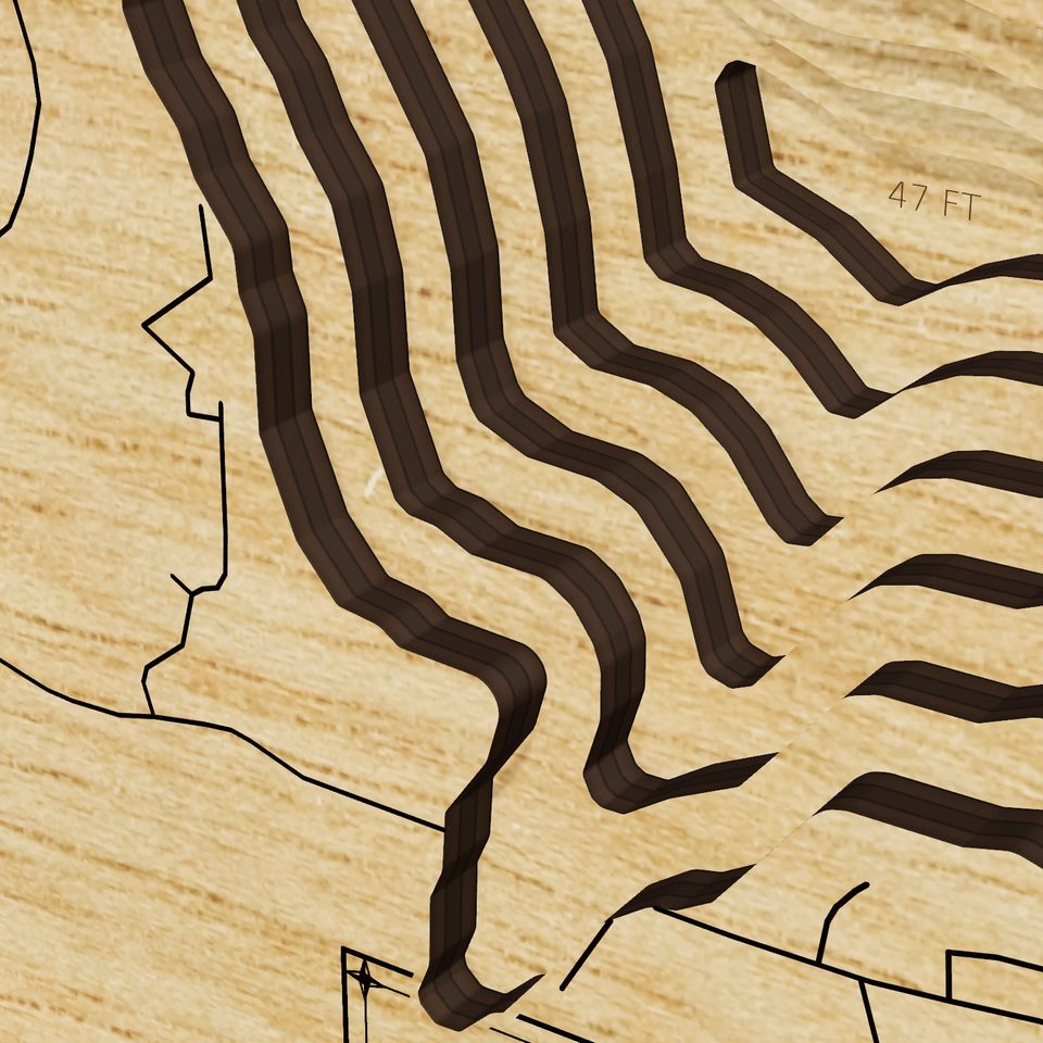 Lake Lemon 3D wood map, detail view