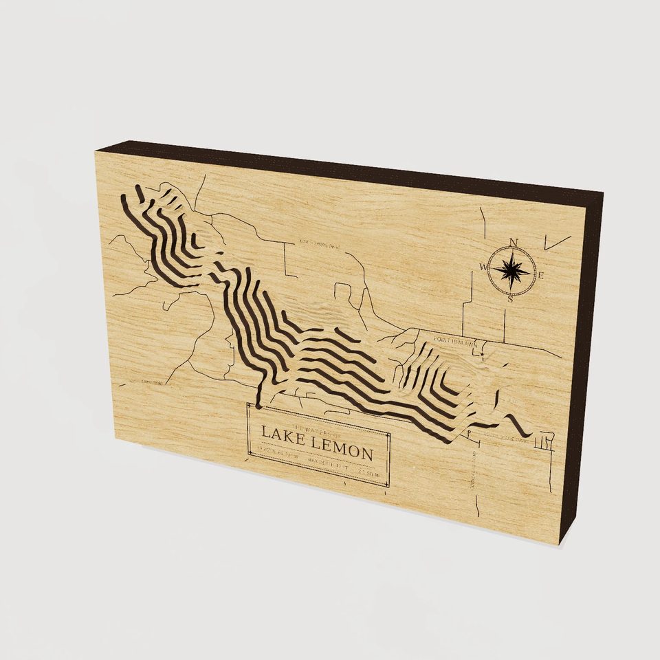 Lake Lemon 3D wood map, hero view