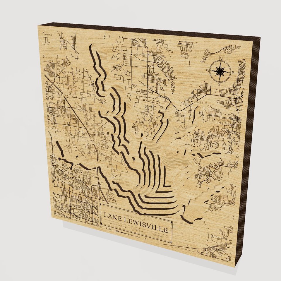 Lake Lewisville 3D wood map, hero view