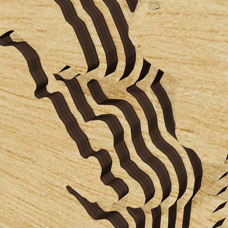 Lake Limestone 3D wood map, detail view