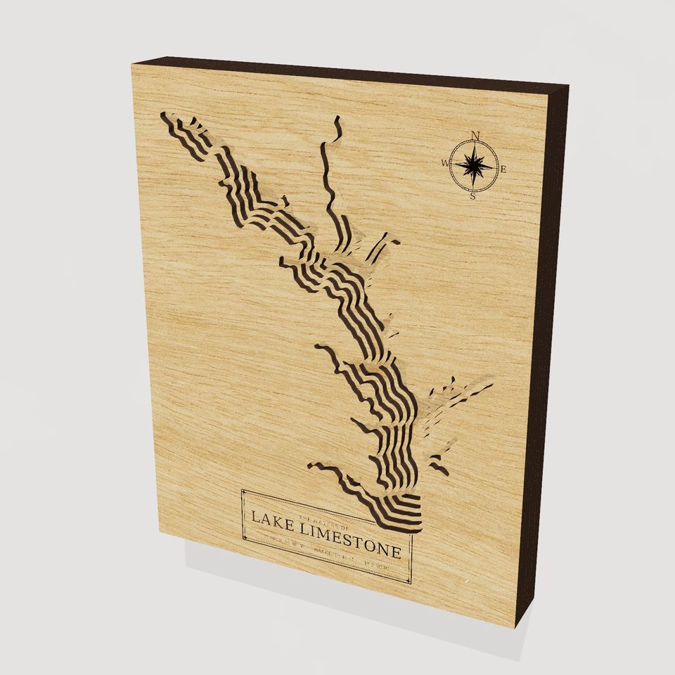 Lake Limestone 3D wood map, hero view