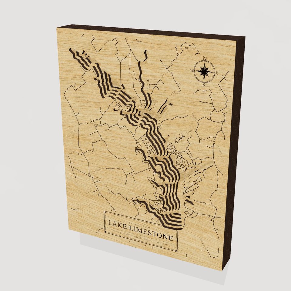 Lake Limestone 3D wood map, hero view