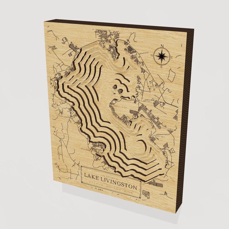 Lake Livingston 3D wood map, hero view