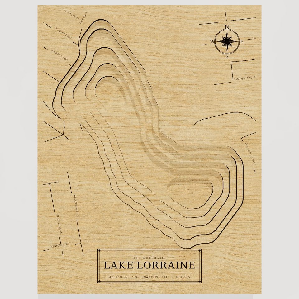 Lake Lorraine 3D wood map, front view