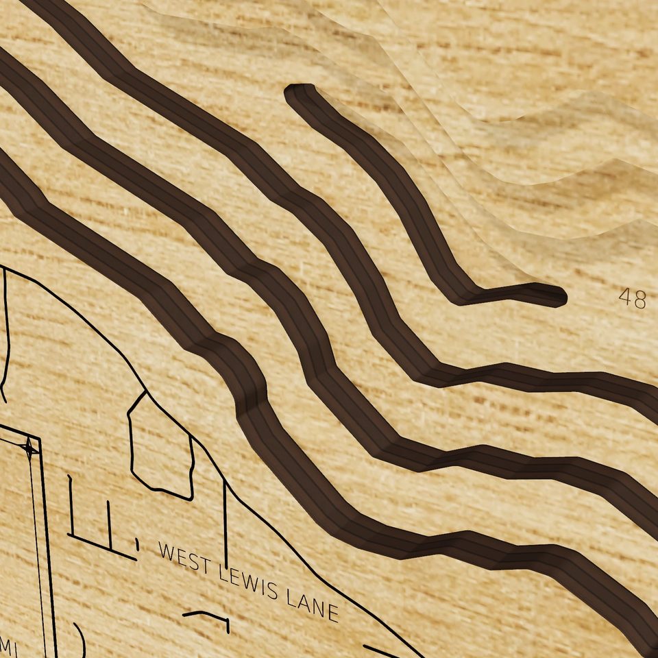Lake Lowell 3D wood map, detail view