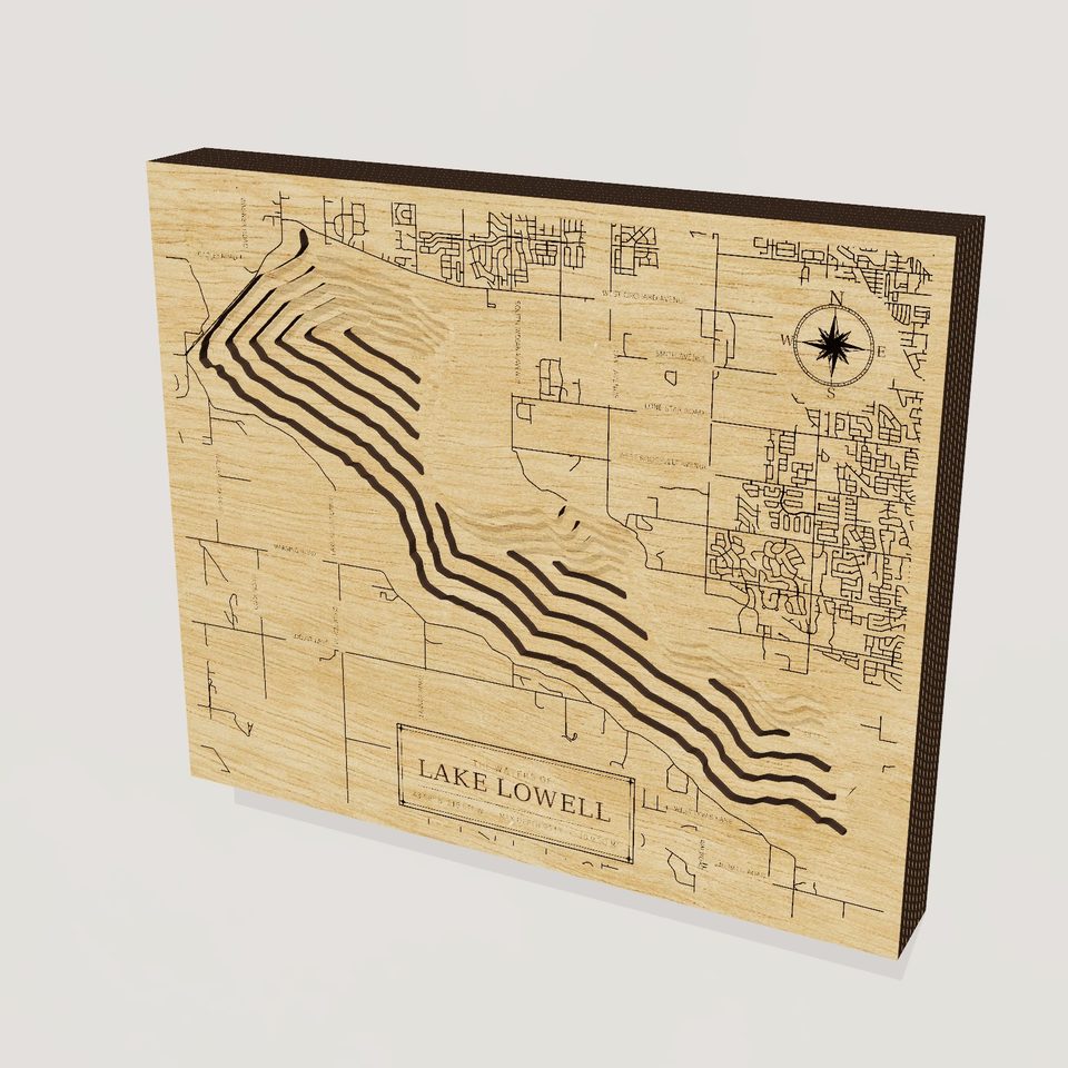 Lake Lowell 3D wood map, hero view
