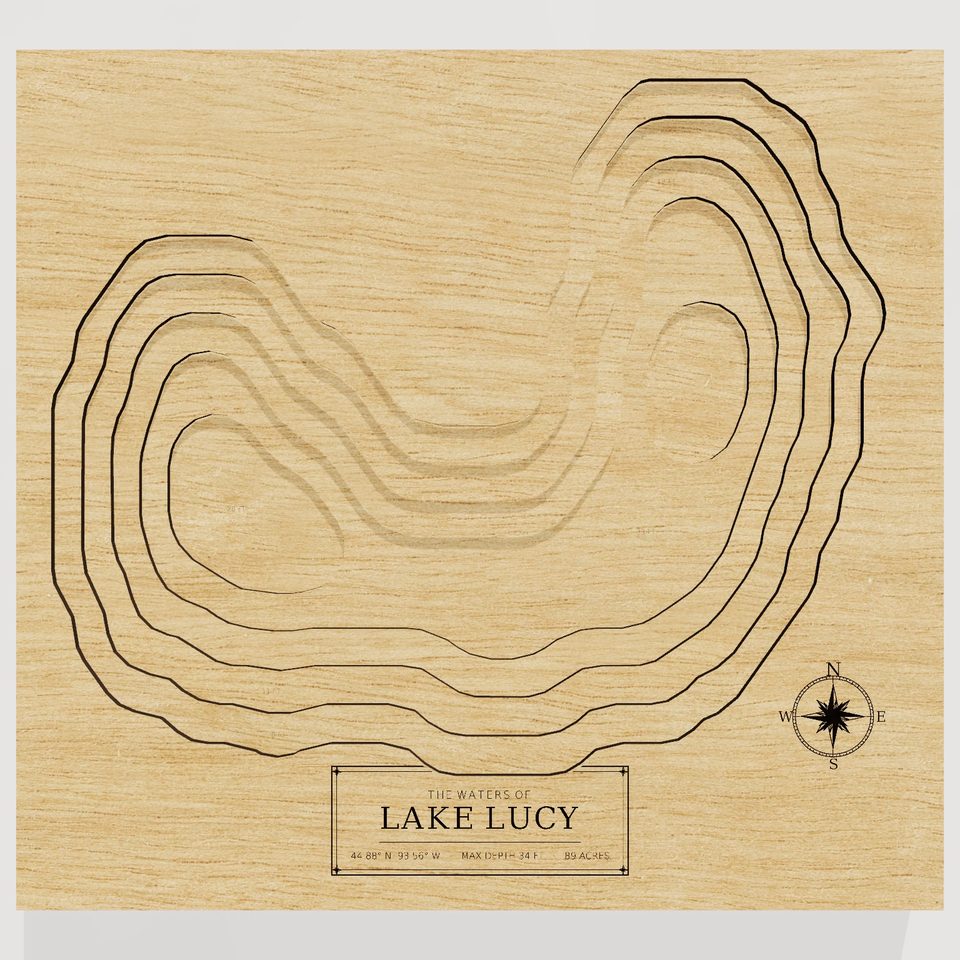 Lake Lucy 3D wood map, front view