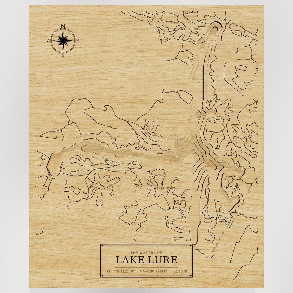 Lake Lure 3D wood map, front view