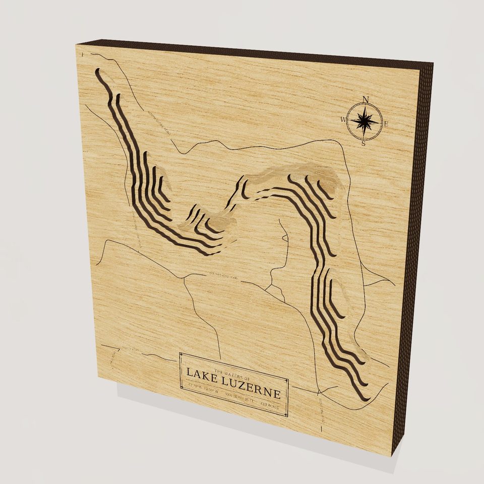 Lake Luzerne 3D wood map, hero view