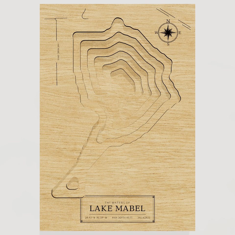 Lake Mabel 3D wood map, front view