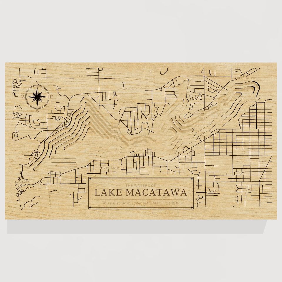 Lake Macatawa 3D wood map, front view